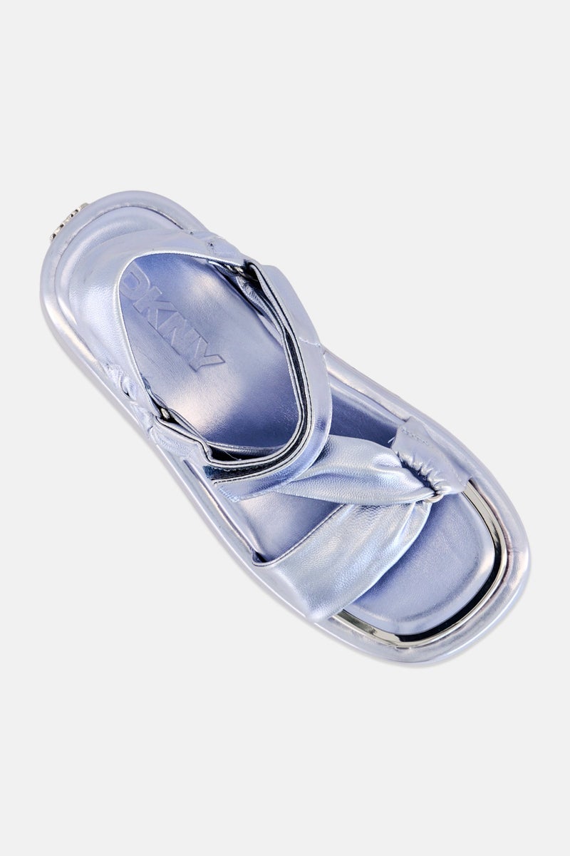 DKNY Women Lollie Velcro Closure Outdoor Sandals, Silver - Image 4